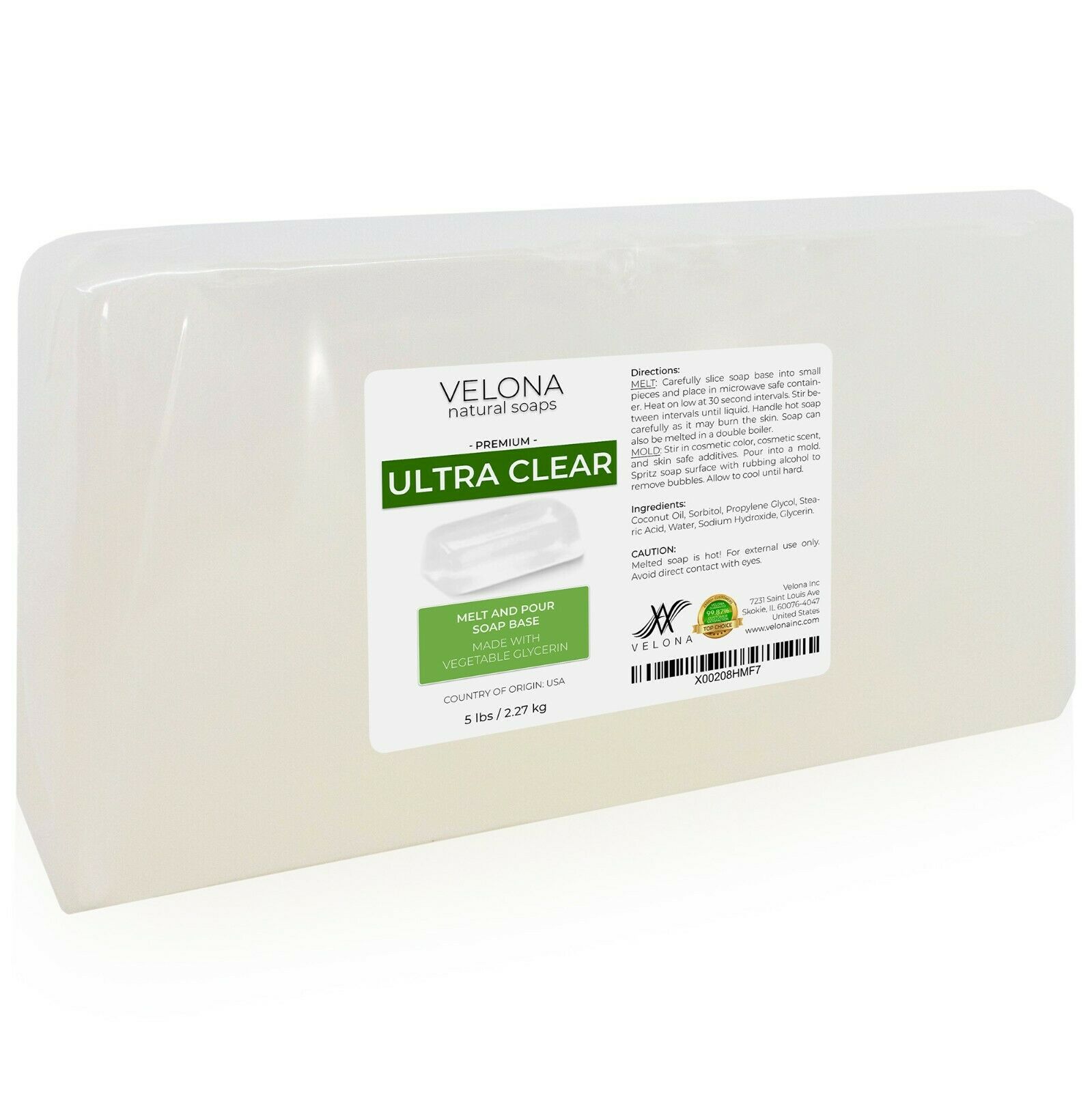 5 LB - ULTRA CLEAR GLYCERIN Soap Base by Velona SLS/SLES free | Melt and Pour