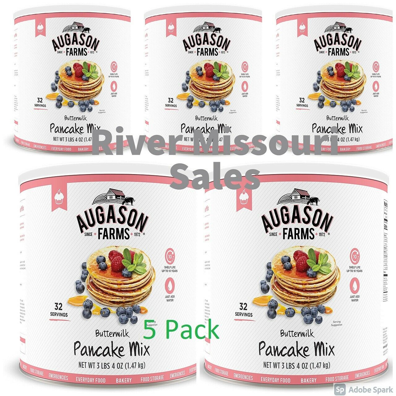 5 Pack - Augason Farms Buttermilk Pancake Mix 3lbs 4 oz No.10 Cans Survival Food