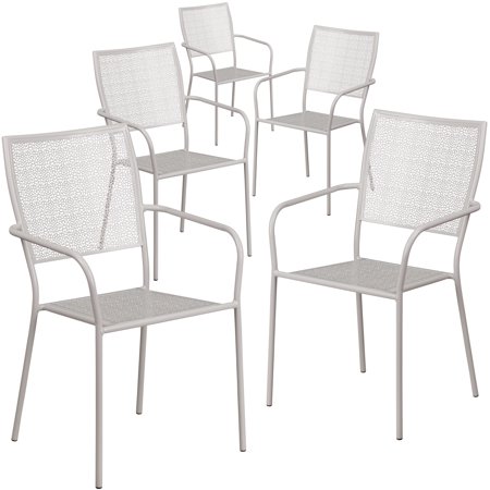 5 Pack Light Gray Indoor-Outdoor Steel Patio Arm Chair - Square Back - Bistro Chair