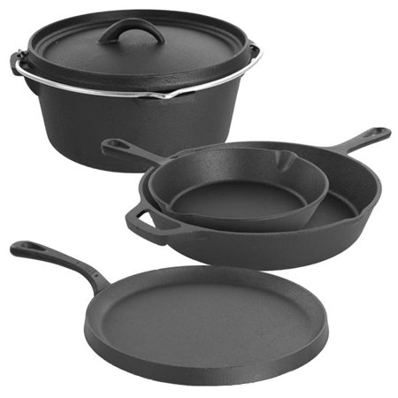 5 Piece Pre-Seasoned Cast Iron Kitchen Cookware Set with Pots & Pans