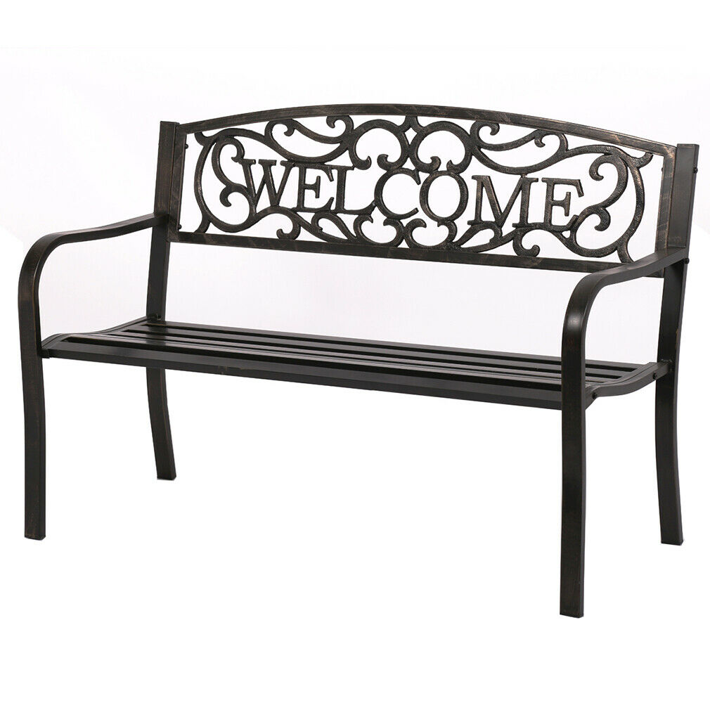 50" Patio Garden Bench Park Yard Outdoor Furniture Steel Frame Porch Chair W23