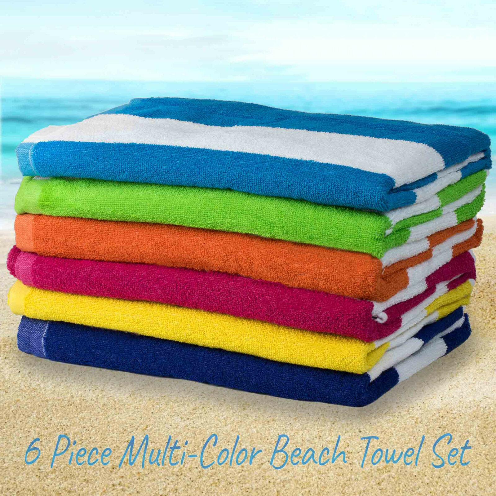 6 Pack Large Beach Towels Cabana Hotel Stripe Pool Towel Cotton Blend 30" x 60"