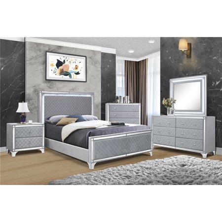 6 Piece King Size Bedroom Set, Modern Bedroom Furniture Sets with King Bed, 2 Nightstand, Dresser, Mirror and Chest