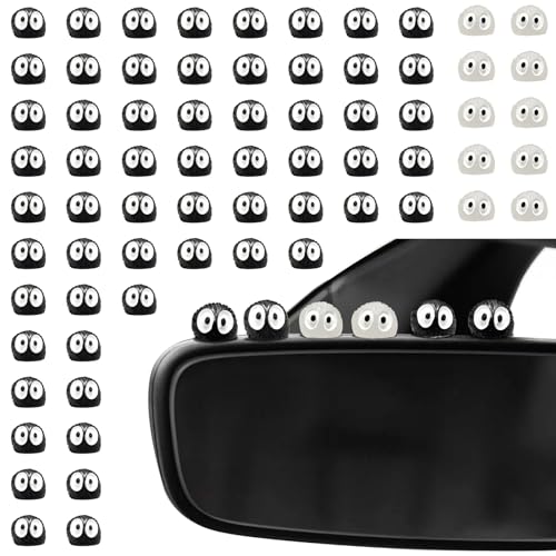 60Pcs Soot Sprites Car Mirror Decorations - 50 Black &Amp; 10 Glow In The Dark Rearview Mirror Charms - Kawaii Anime Inspired Ornaments For Dashboard, Hanging Decor - Unique Gift For Easter, Christmas