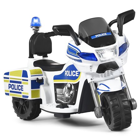 6V Kids Ride On Police Motorcycle Trike 3-Wheel w/ Headlight and Flashing Siren