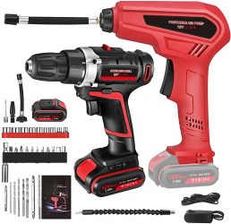 Cordless Drill and Air Compressor Combo Kit