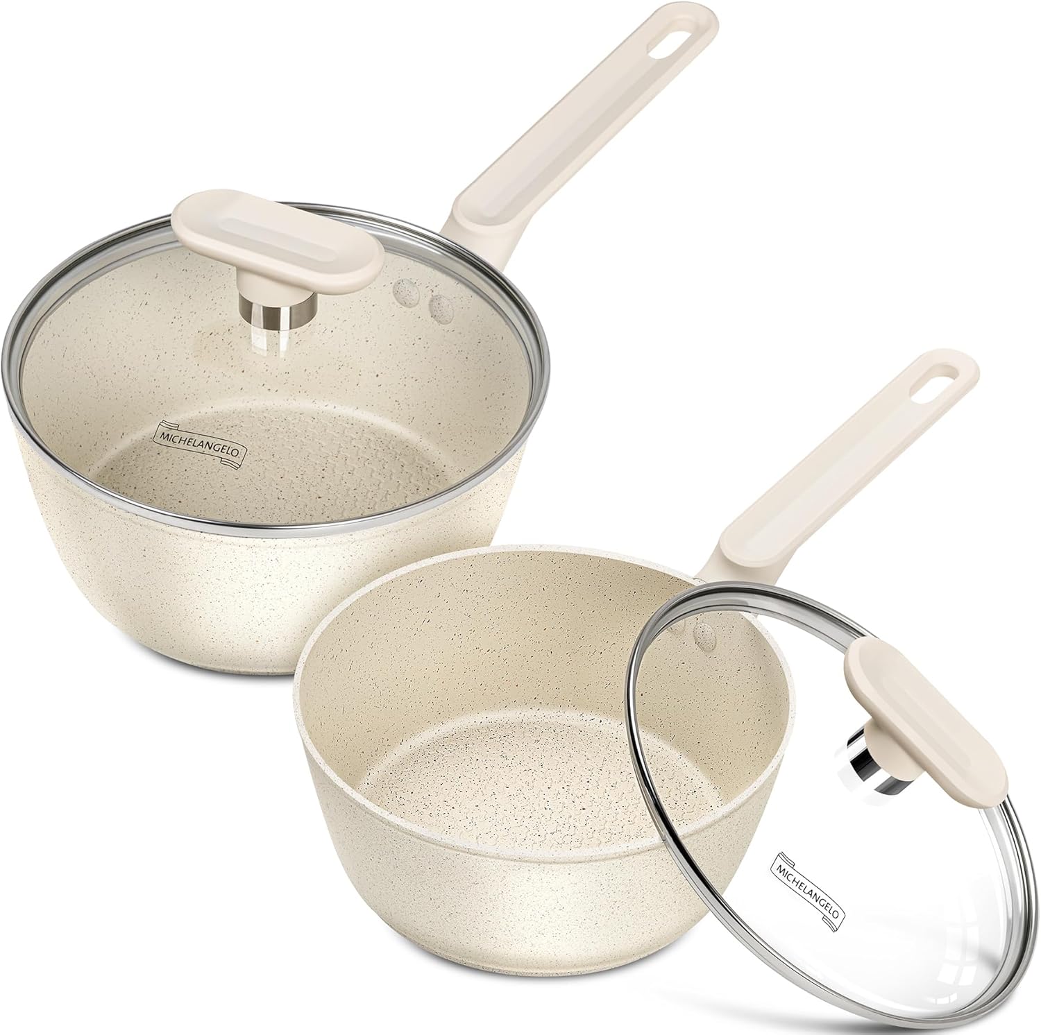 MICHELANGELO Nonstick Granite Sauce Pan Set with Lids Limited Time Savings AND 50% OFF!