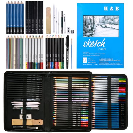 71PCS Drawing & Art Supplies Kit, Colored Sketching Pencils for Artists Kids Adults Teens, Professional Art Pencil Set with Case, Sketchpad, Watercolor & Metallic Pencil丨Ideal Beginners Coloring Set