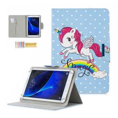 8 Inch Tablet Case, Allytech Slim Folio Leather Stand Wallet Case Cover for Alcatel 3T 8",RCA Voyager 8",Dragon Touch,NeuTab,Nextbook,Tagital, iView,Galaxy Tab E 4 8.0 Android tablet,Rainbow Unicorn