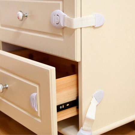 8 Pack Baby Proofing Cabinet Strap Locks - Kids Proof Kit - Child Safety Drawer Cupboard Oven Refrigerator Adhesive Locks - Adjustable Toilets Seat Fridge Latches - No Drilling