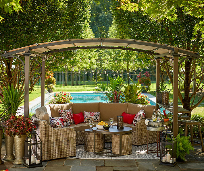 8.5' x 13' Capilano Steel Pergola with Bar Counter on Sale At Big Lots!