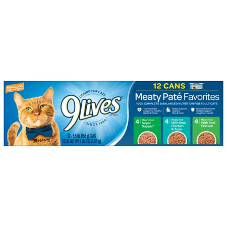 9Lives Beef, Chicken & Tuna Flavor Pate Wet Cat Food, 5.5 oz. Cans (12 Count)