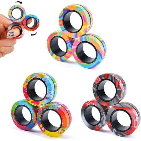 9Pcs Magnetic Rings Fidget Toy Set, Idea ADHD Fidget Toys for Adult, Fidget Magnets Spinner Rings for Anxiety Relief, Great...