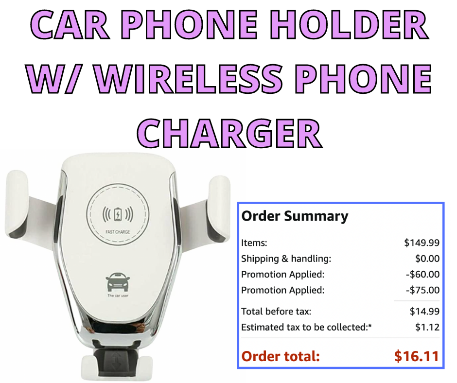 CAR PHONE HOLDER W WIRELESS PHONE CHARGER