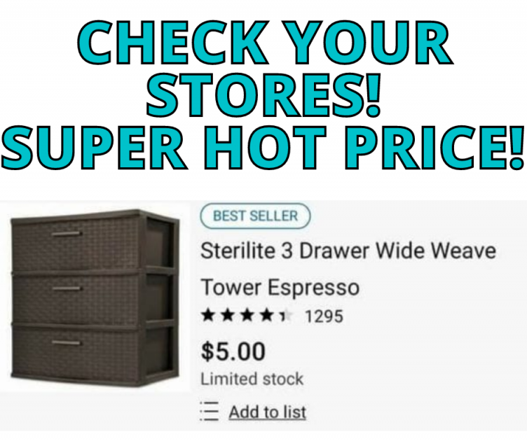Sterilite 3 Drawer Tower only $5 at Walmart!!!!