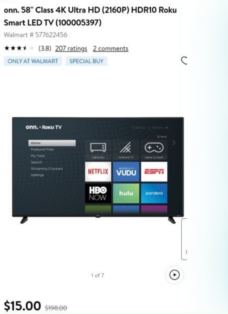 Onn 58 inch Roku Smart TV ONLY $15 At Walmart!!