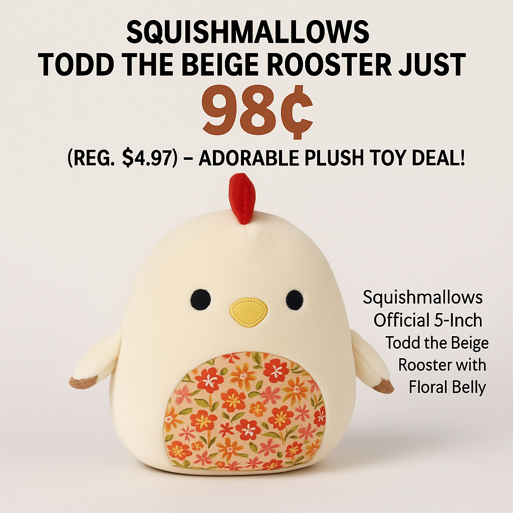 🪶 Squishmallows Todd the Beige Rooster Just 98¢ (Reg. $4.97) – Adorable Plush Toy Deal!