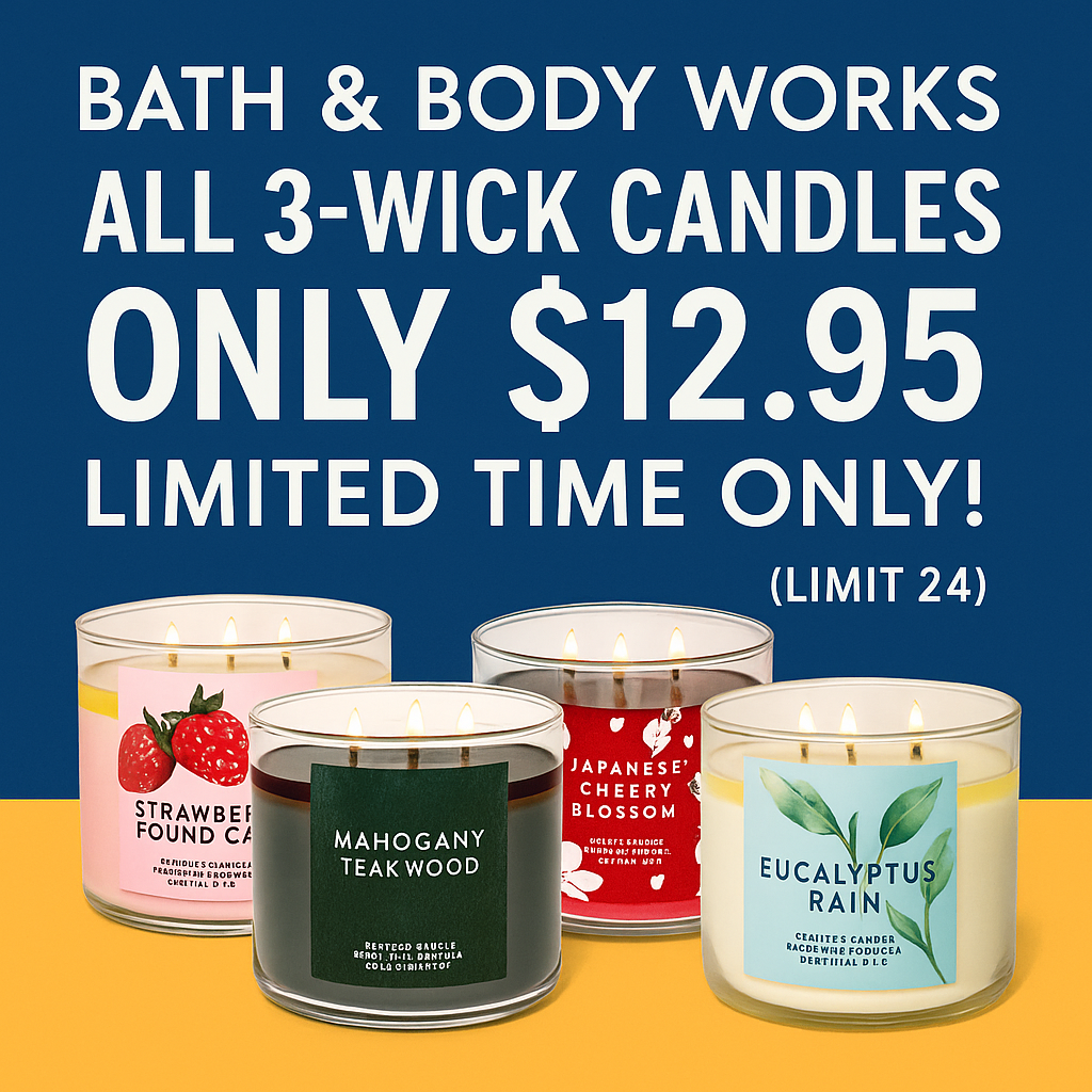 Bath & Body Works 3-Wick Candles ONLY $12.95 – Limited Time Only! Bath &Amp; Body Works 3-Wick Candles