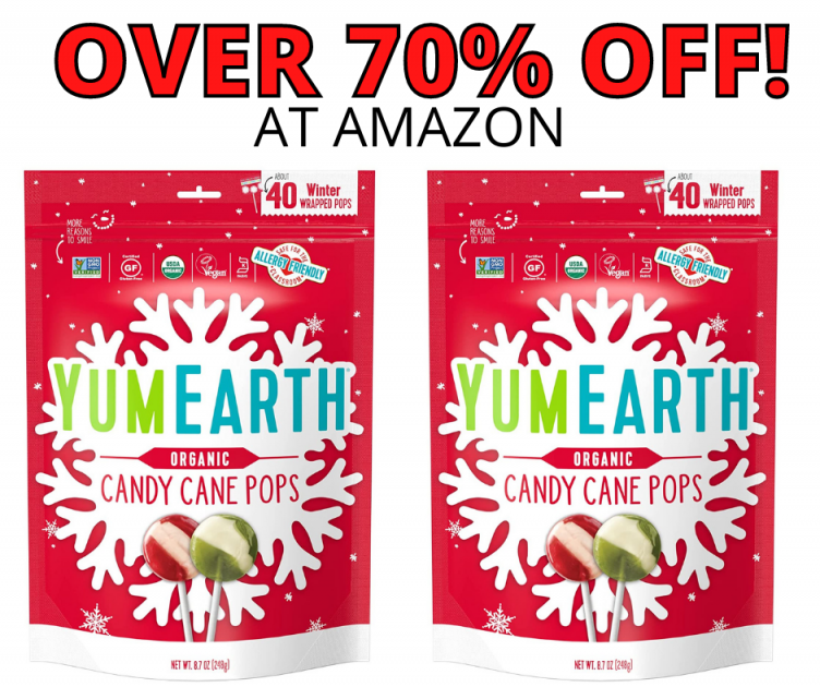YumEarth Holiday Organic Candy Cane Pops OVER 70% OFF at Amazon!