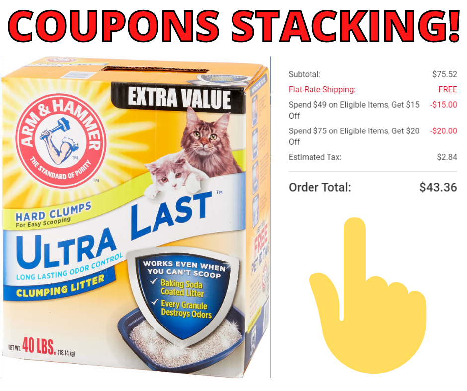 Arm and Hammer Cat Litter 40 lbs Stacking Coupons at Chewy!