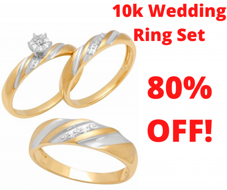10K Gold Diamond Accent Trio Engagement Ring Bridal Set Walmart Clearance!