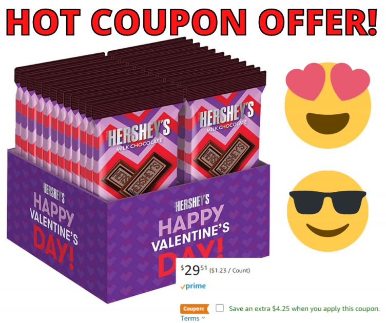 Hersheys Milk Chocolate Valentines Candy Bars HOT Amazon Coupon!