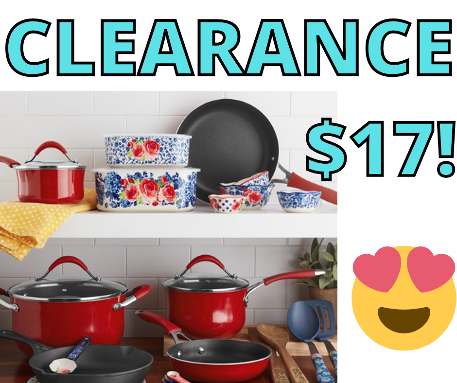 THE PIONEER WOMAN FRONTIER SPECKLE 25PC NONSTICK & CAST IRON COOKWARE SET,  RED