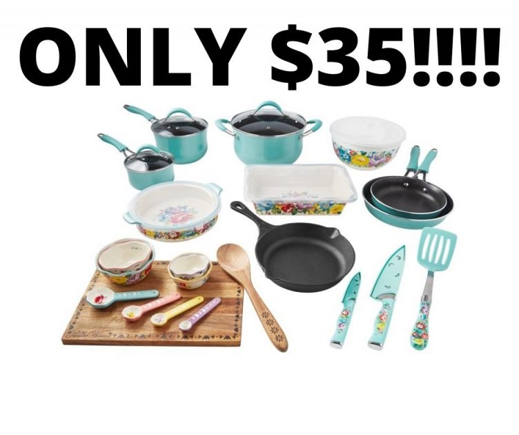 Pioneer Woman 30 Piece Non Stick Cookware Set Only $35!