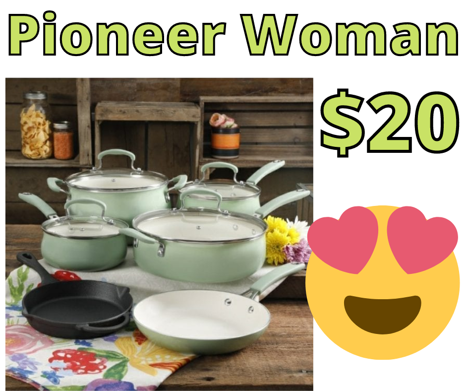 Pioneer Woman 10 Piece Ceramic Non Stick & Cast Iron Cookware Set Only $20 (Was $99)