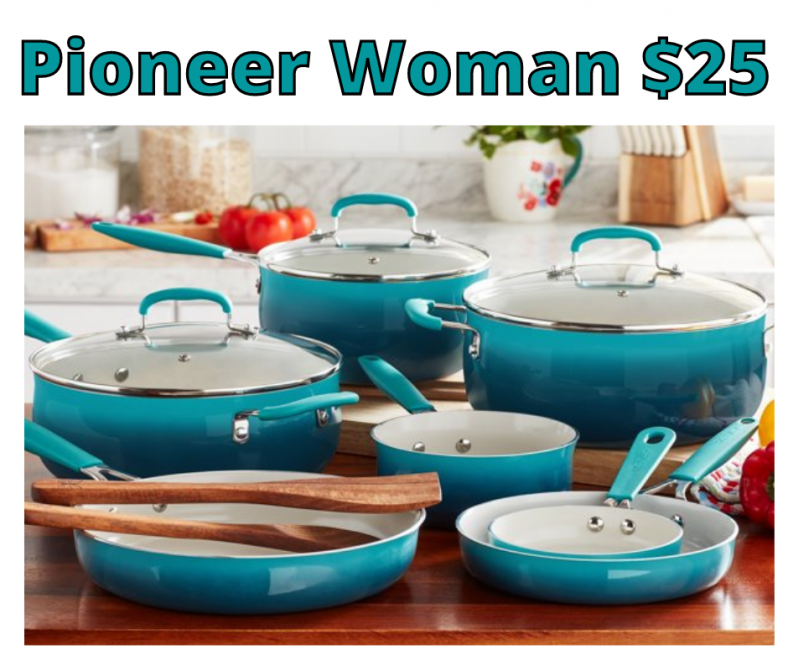 The Pioneer Woman 10 Piece Ceramic Non-stick and Cast Iron Cookware Set Clearance