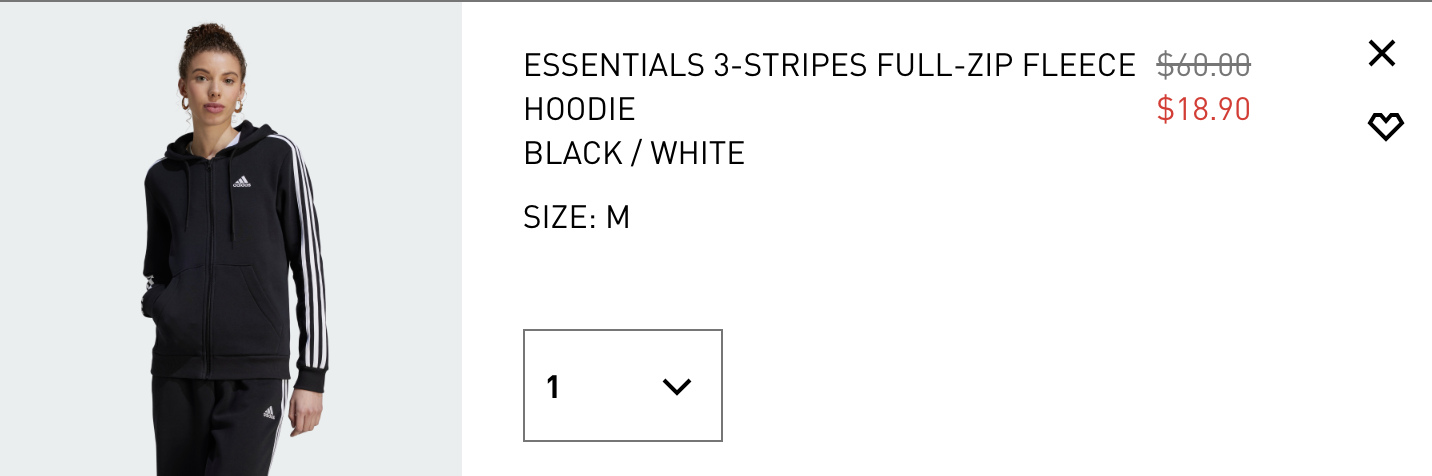 ADIDAS Essentials 3-Stripes Full-Zip Fleece Hoodie DOUBLE DISCOUNT!