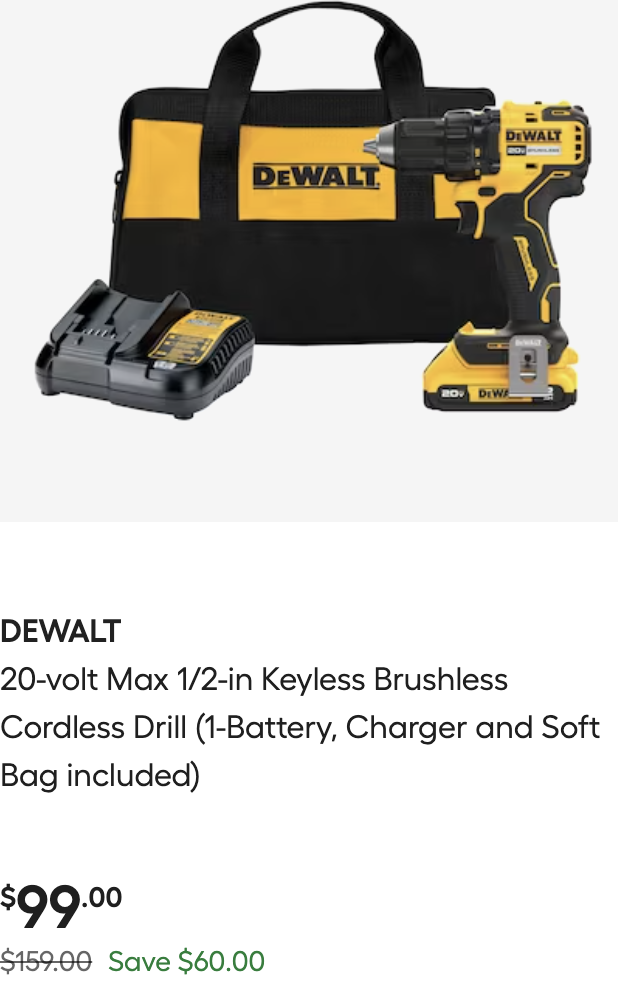DEWALT 20-volt Cordless Drill ONLY 99 BUCKS AT LOWES! Screen Shot 2024 12 11 At 10.47.23 Am