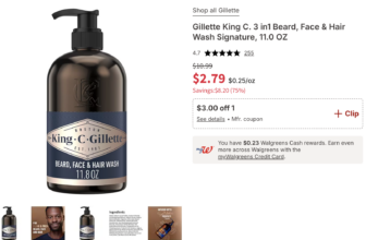 Gillette King C. 3 in1 Beard, Face & Hair Wash Signature, 11.0 OZ