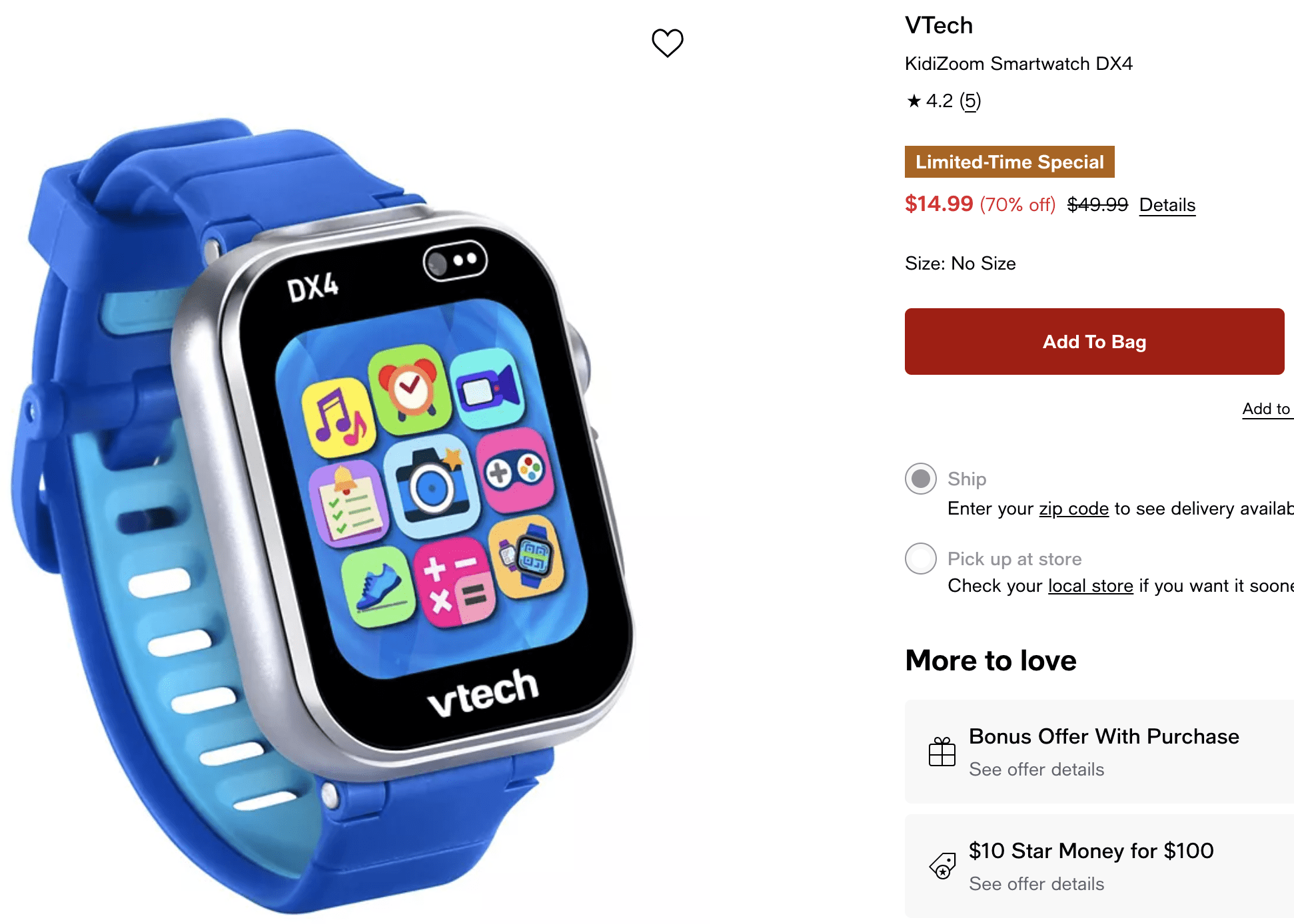 VTech KidiZoom Smartwatch DX4 70% OFF!