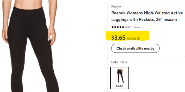 Reebok Womens High-waisted Active Leggings Only $3.65 (was $22.98)