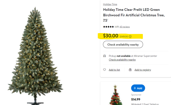 Prelit Led Christmas Tree, 7.5′ On Clearance At Walmart