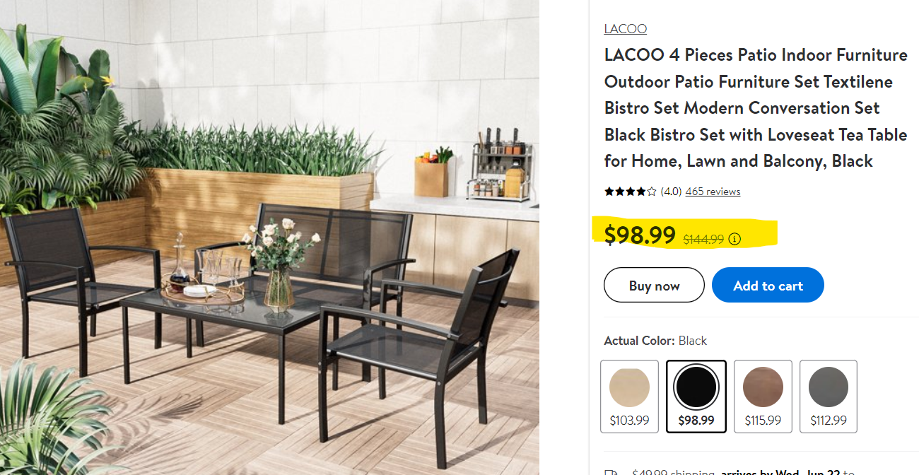 5 Piece Patio Set On Sale For $98.99 At Walmart