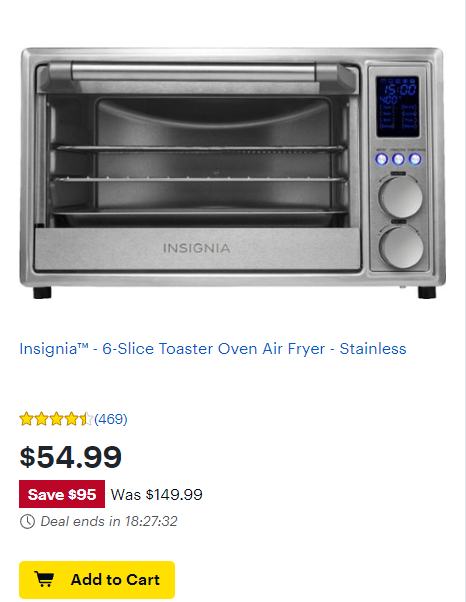 Insignia™ – 6-slice Toaster Oven Air Fryer Huge Savings Today Only!