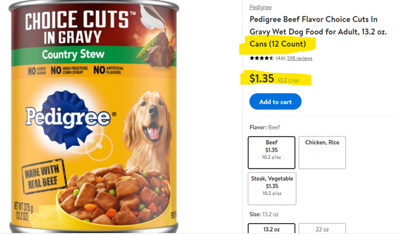 Walmart Glitch – Pedigree Dog Food 11 Cents Per Can!