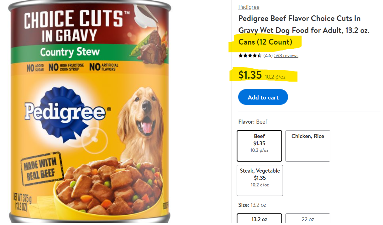 Walmart Glitch – Pedigree Dog Food 11 Cents Per Can!
