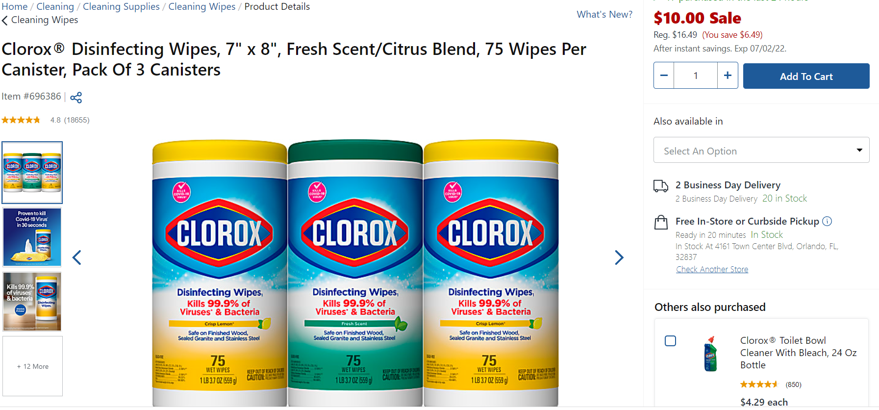 Clorox Disinfecting Wipes Pack Of 3 Canisters Only $10