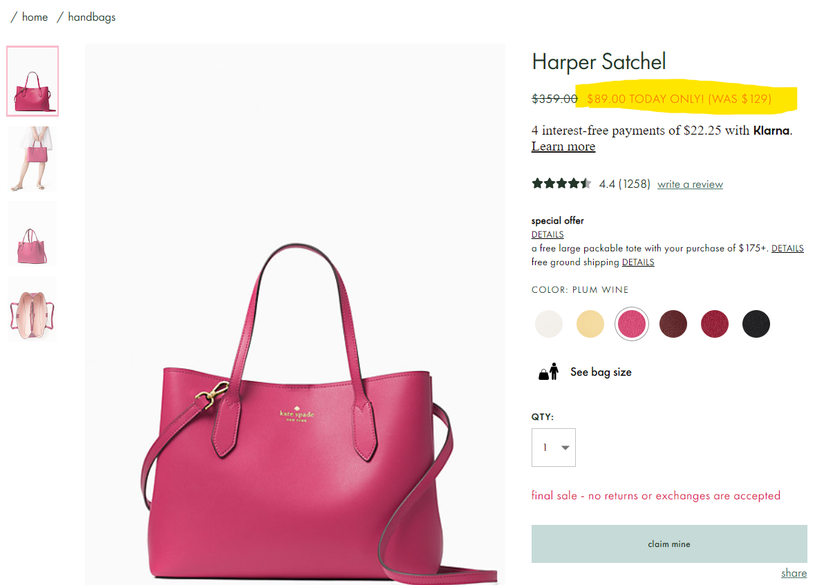 Kate Spade Harper Satchel Only $89 Today Only!