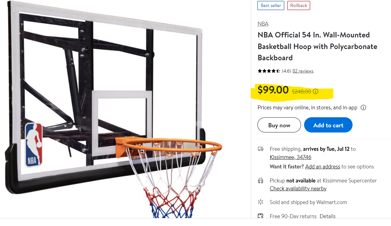 Massive Price Drop – Nba Official 54 In. Wall-mounted Basketball Hoop With Polycarbonate Backboard