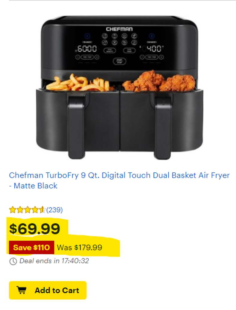 Chefman Turbofry 9 Qt. Digital Touch Dual Basket Air Fryer Huge Price Drop Today Only!