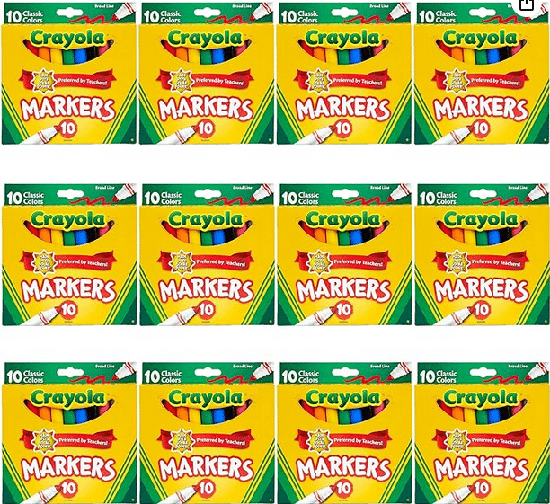 Screenshot 2024 01 10 at 13 14 21 Amazon.com Crayola Broad Line Markers Bulk 12 Marker Packs with 10 Colors Toys & Games