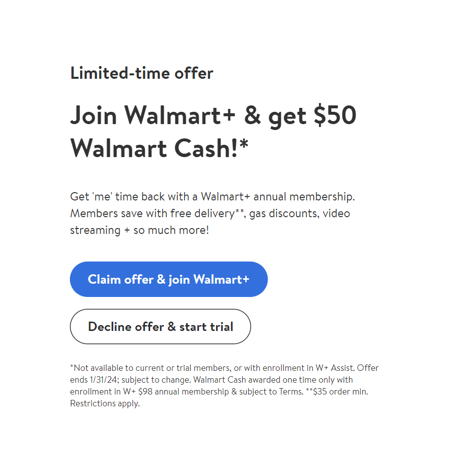 1Yr Walmart+ Membership + 50 Walmart Cash + 40 Back with Amex HOT!!!