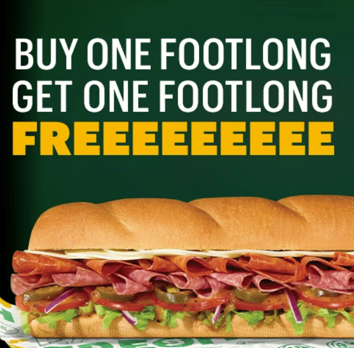 Subway Coupons Buy 1, Get 1 FREE Footlongs