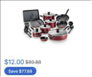 T-Fal 20pc Nonstick Cooking Set ONLY $12!!!