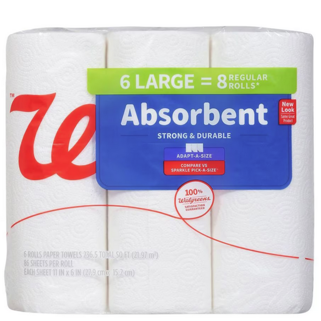 Screenshot 2024 04 29 at 10 13 53 Walgreens Absorbent Paper Towels 6 Rolls 86 Sheets per Roll 236.5 sq ft 1050x1050