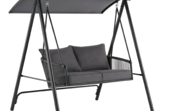 Screenshot 2024 05 13 at 09 14 37 Mainstays Lawson Ridge 2 Seat Steel Outdoor Freestanding Porch Swing with Canopy and Cushions Black Walmart.com